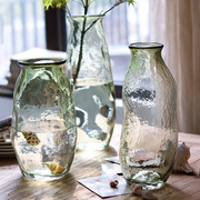 北欧不规则艺术玻璃花瓶，直筒插花水养花器，客厅餐桌轻奢装饰摆件