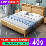 北欧实木床现代简约1.8米双人床，1.5主卧软靠床高箱单人床储物婚床