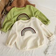 儿童卫衣秋季男女童华夫格长袖上衣宝宝，韩版圆领套头衫