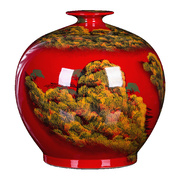 景德镇陶瓷花瓶中国红山水手绘石榴瓶大号家庭客厅办公室装饰品