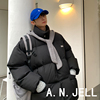 韩国版男装东大门21冬纯色毛线，围巾帽子厚实面包，服胸口标棉衣外套