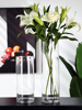 简约玻璃花瓶透明大号直筒水养，富贵竹百合插干花摆件客厅北欧现代