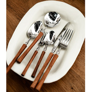 复古实木不锈钢叉勺 西餐餐具套装牛排汤勺甜品叉黄花梨勺子