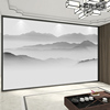 新中式水墨山水墙纸办公室客厅电视，沙发背景墙布大气壁纸淡雅壁画