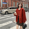 韩版红色小香风毛呢，外套女2023年春秋季加棉加厚显瘦呢子大衣