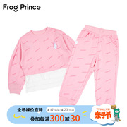 青蛙王子童装女小童新秋季套装时尚字母印花拼色卫衣两件套运动