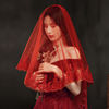 红盖头新娘红色头纱结婚纱礼服，秀禾服中式复古风，纱短款蕾丝旅拍照