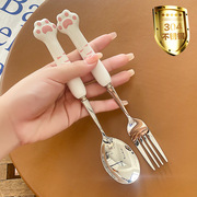 304不锈钢勺子叉子家用长柄儿童吃饭成人高颜值创意可爱汤匙套装
