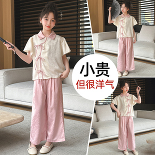 女童夏装短袖套装大儿童古风新中式，中国风古装汉服唐装夏季潮8岁9