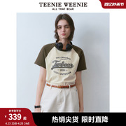 teenieweenie小熊女装2024年夏季圆领，插肩袖t恤短袖短款上衣