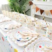 生日布置派对一次性餐具纸盘子纸杯，生日桌布套装，甜品台摆件野餐盘