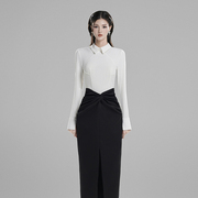 越南小众品牌hatong2023年秋季限定经典简约风，黑白拼接连衣裙