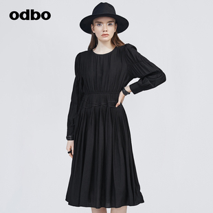 odbo欧迪比欧原创设计法式复古连衣裙女秋装高级感a字裙