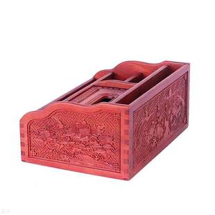 花梨木雕刻纸巾盒多功能，办公室客厅抽纸盒，中式复古红木遥控器收纳