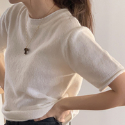 韩国东大门时尚舒适女装潮港白色简单大方百搭套头短袖针织衫T恤