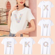 englishletttert-shirt个性，26英文字母印花短袖，情侣装t恤体恤衫