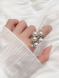 夸张个性镶钻珍珠戒指女时尚，个性开口ins潮网红冷淡风网红食指戒
