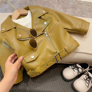 女童秋季短款皮衣外套2024韩版休闲街头设计感时髦机车夹克潮