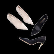 钎金鸟设计感黑色高跟鞋女2024年秋季性感尖头细跟蝴蝶结单鞋