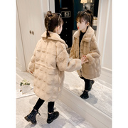 韩国女童加厚外套2024年中大童洋气长款皮草女孩时髦貂毛大衣