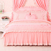 巧致生活全棉四件套床裙纯棉公主，风床上用品儿童，粉色床罩被套女