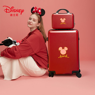 迪士尼结婚行李箱女红色，24寸密码子母箱旅行20寸登机万向轮拉杆箱