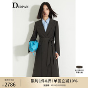 idpan秋季女装时尚，通勤气质西装领修身百搭长款外套女