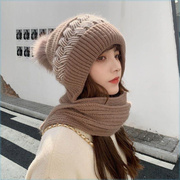 女士围巾时尚秋冬帽子耳罩，风雪围脖一体帽毛线，针织套帽保暖护耳帽