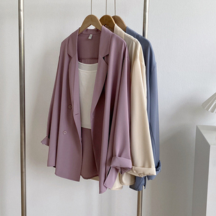 春秋设计感小众香芋紫西服，女夏英伦风薄款西装，外套韩版宽松防晒衫