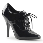 美国Pleaser12.7cm黑色漆皮高跟鞋尖头高跟鞋系带钢管舞鞋女鞋