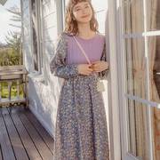 桔熊秋冬季法式浪漫假两件套碎花磨毛拼接连衣，裙子女装大码da9558