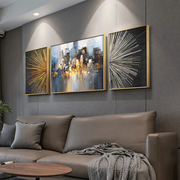美式客厅挂画沙发背景墙装饰画，抽象现代轻奢三联画玄关过道壁画