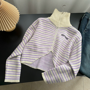 1斤紫色秋冬直筒型打底上衣，短款百搭毛衣，时尚休闲洋气l》25