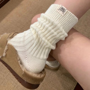 米白色粗线堆堆袜女秋冬日系针织雪地靴袜子女纯棉中筒袜毛线长袜