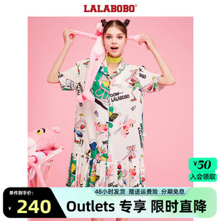 粉红豹联名LALABOBO夏款短袖洋气衬衫连衣裙F21B-WLZY14