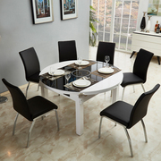 现代简约小户型电磁炉餐桌椅组合可伸缩客厅一桌六椅黑色钢化玻璃