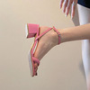 红蜓蜻g上脚，舒服粉色高跟鞋，一字带凉鞋