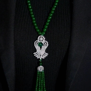 高级感复古绿色玛瑙串珠项链满钻花瓶流苏毛衣链长款时尚配饰挂件