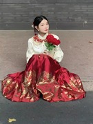 新中式国风套装秋季重工云肩汉服女款汉元素红色马面裙婚服敬酒服