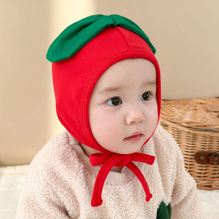 婴儿帽子可爱大红色苹果护囟门保暖羊绒棉男女宝宝胎帽护耳帽秋冬
