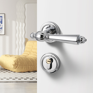 房间卧室门锁法式家用室内木门门把手分体磁吸静音欧式银色房门锁