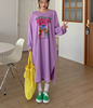 韩国大码女装2024春装时尚圆领纯棉宽松可爱卡通连衣裙特