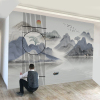 现代新中式壁画江南山水，墙纸背景墙布麋鹿，抽象客厅卧室书房3d壁纸