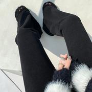 韩国chic黑色灯芯条绒裤子女秋冬高腰显瘦窄版西装裤垂感拖地阔腿