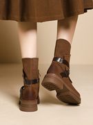 惠州马丁靴女2023厚底，圆头磨砂复古棕色短靴，秋季绒面中筒靴子
