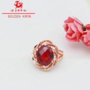 俄罗斯585紫金真14k玫瑰，金戒指女红宝石款，花型设计大气精美