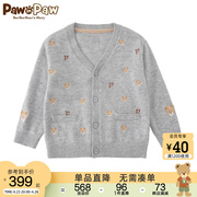 PawinPaw卡通小熊童装2024年春季男宝宝棉羊毛学院风针织开衫