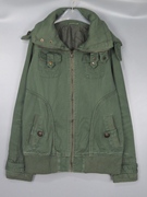 Vintage 古着90年代女款日系阿美咔叽军绿色大翻领夹克外套