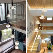 北欧美式复式客厅餐厅现代简约轻奢创意楼梯灯loft公寓跃层长吊灯