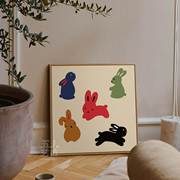 卡通ins风兔子装饰画可爱插画动物儿童房间墙壁挂画卧室桌面摆画